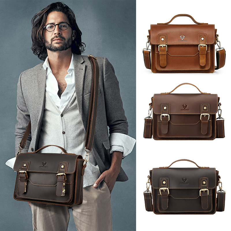 Leather Work Bag Mens - Men'S Shoulder Bag Top Layer Genuine