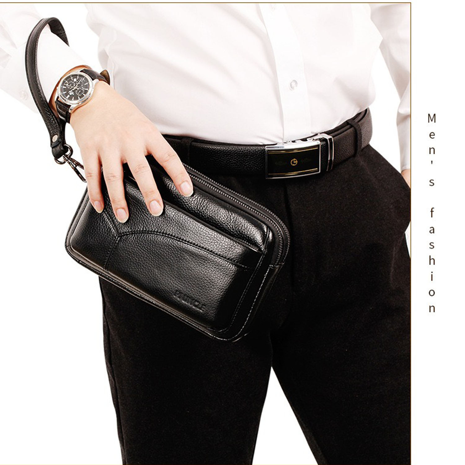 Leather Work Bag Mens - Men's Genuine Leather Fashion Business Clutch