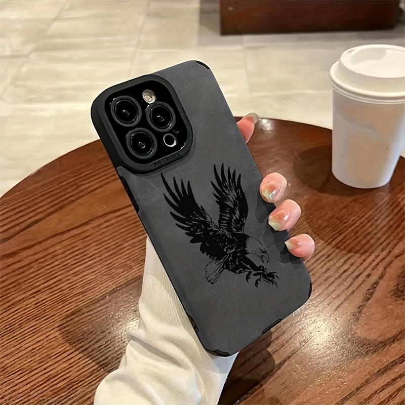 Leatherwork Drawing - Black Eagle Pattern Leather Silicone Phone