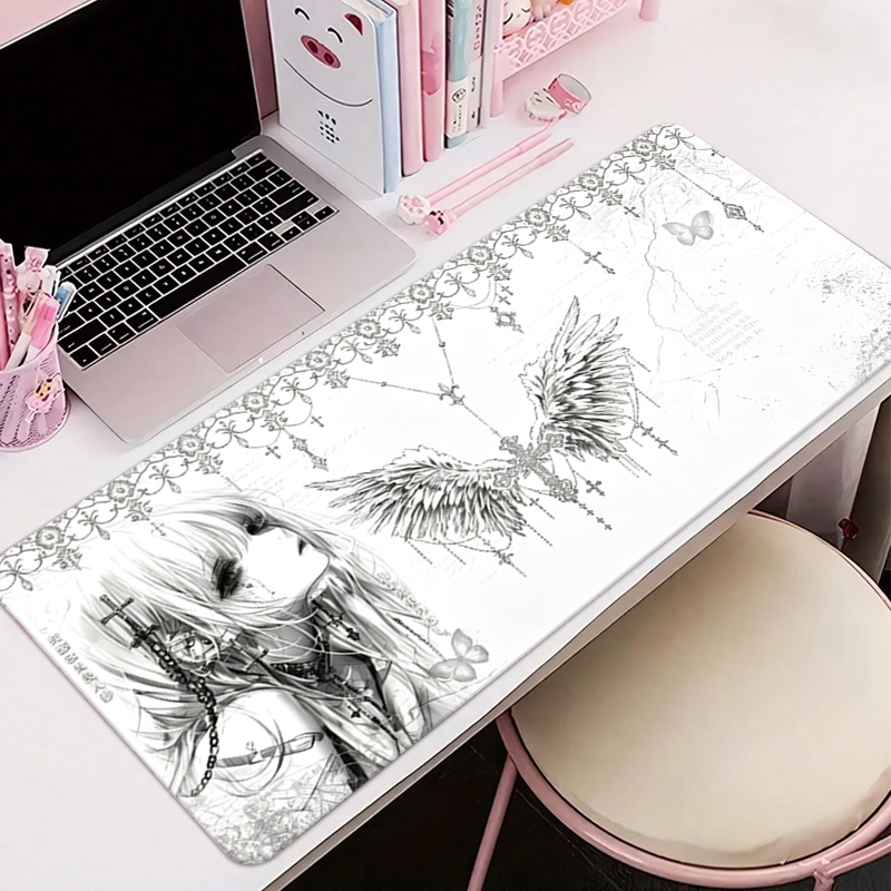 Leatherwork Desk - Leather Mousepad Black White Anime Aesthetics