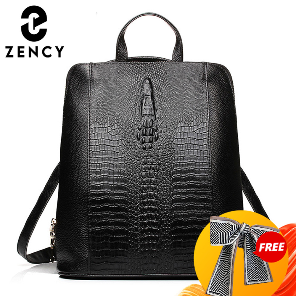 Leather Work Womens Backpack - Zency Women's Crocodile Leather Backpack 100%