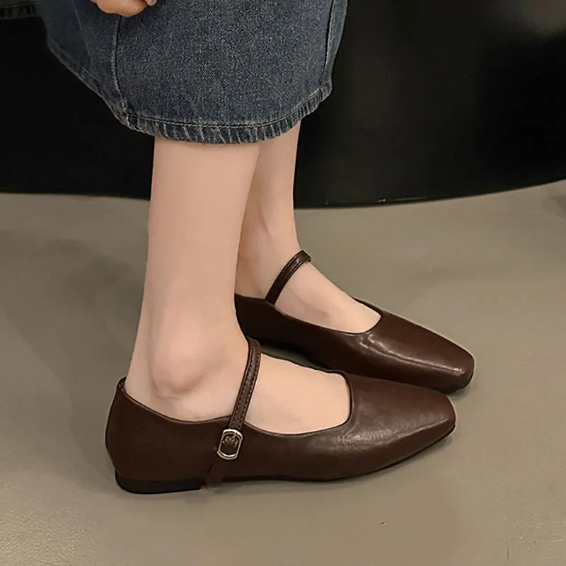 Women Flats French Square Toe  - Leatherwork In French ulasan dan harga