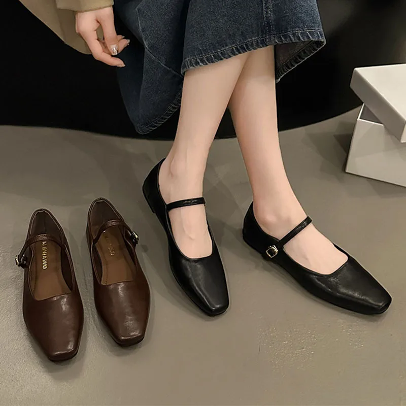 Women Flats French Square Toe  - Leatherwork In French ulasan dan harga