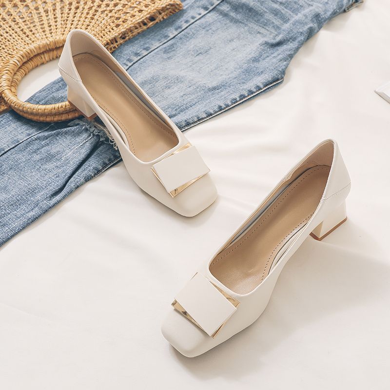 French Style Chunky Heel Pumps - Leatherwork In French ulasan dan harga