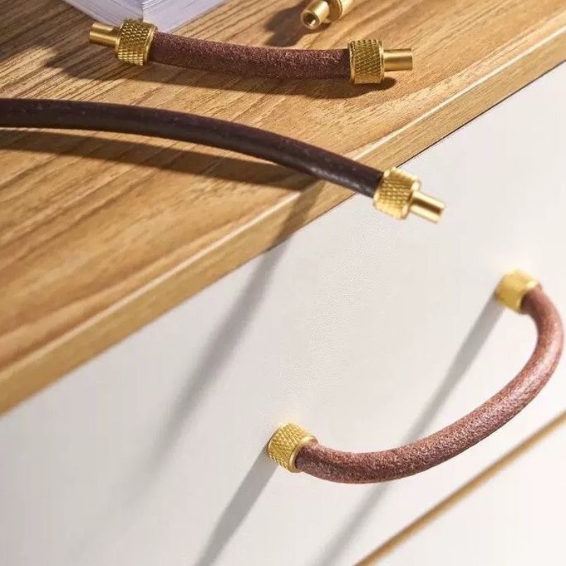 Brass + Leather Cabinet Pulls  - Leatherwork Hardware ulasan dan harga