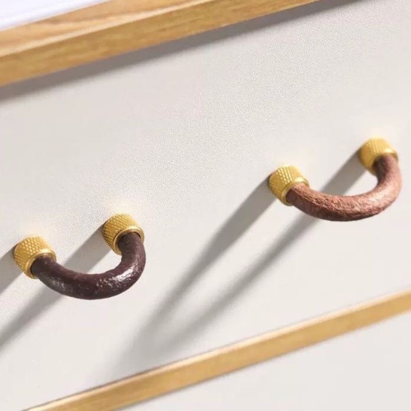 Brass + Leather Cabinet Pulls  - Leatherwork Hardware ulasan dan harga