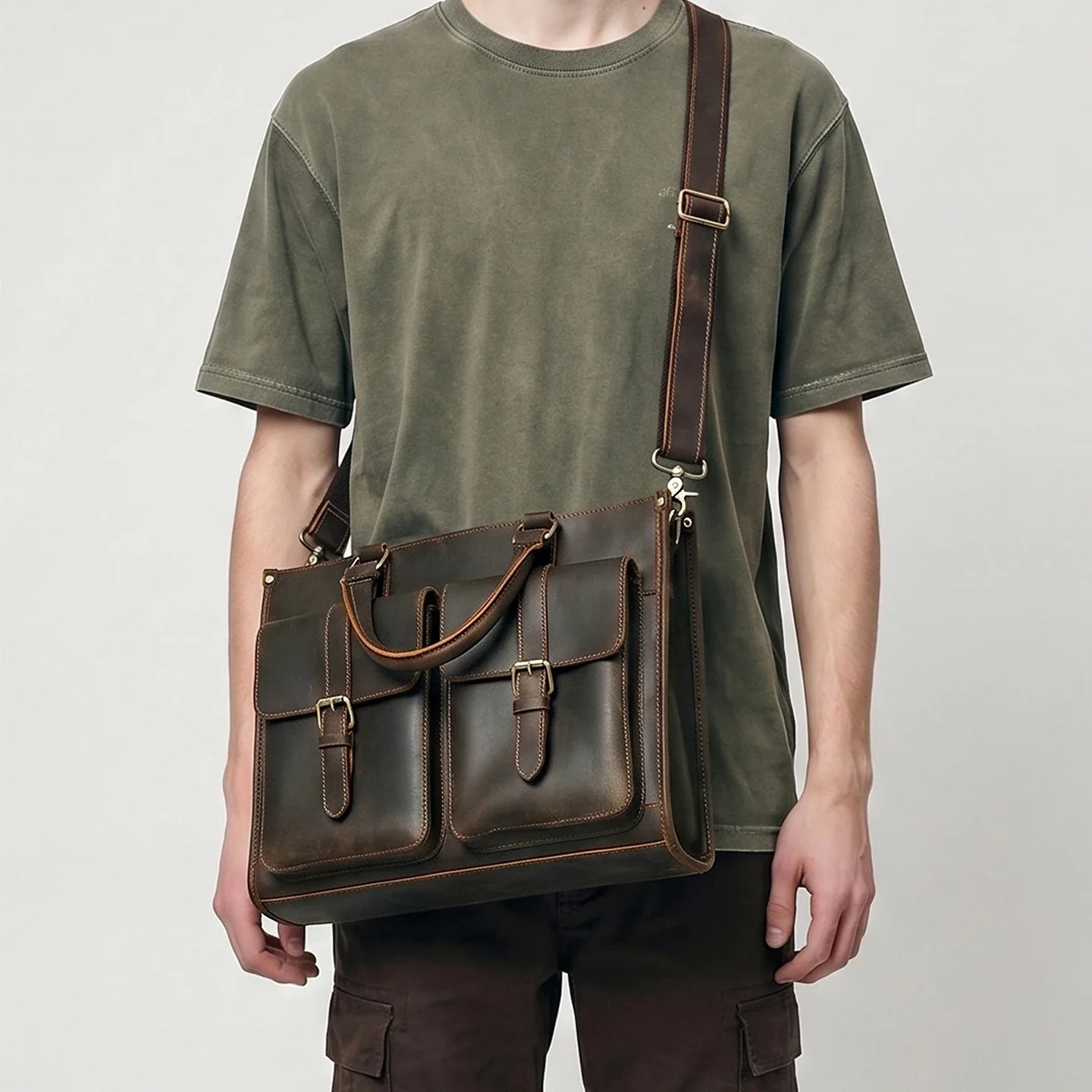 Vintage Genuine Leather Men Cr - Leather Work Bag Mens ulasan dan harga