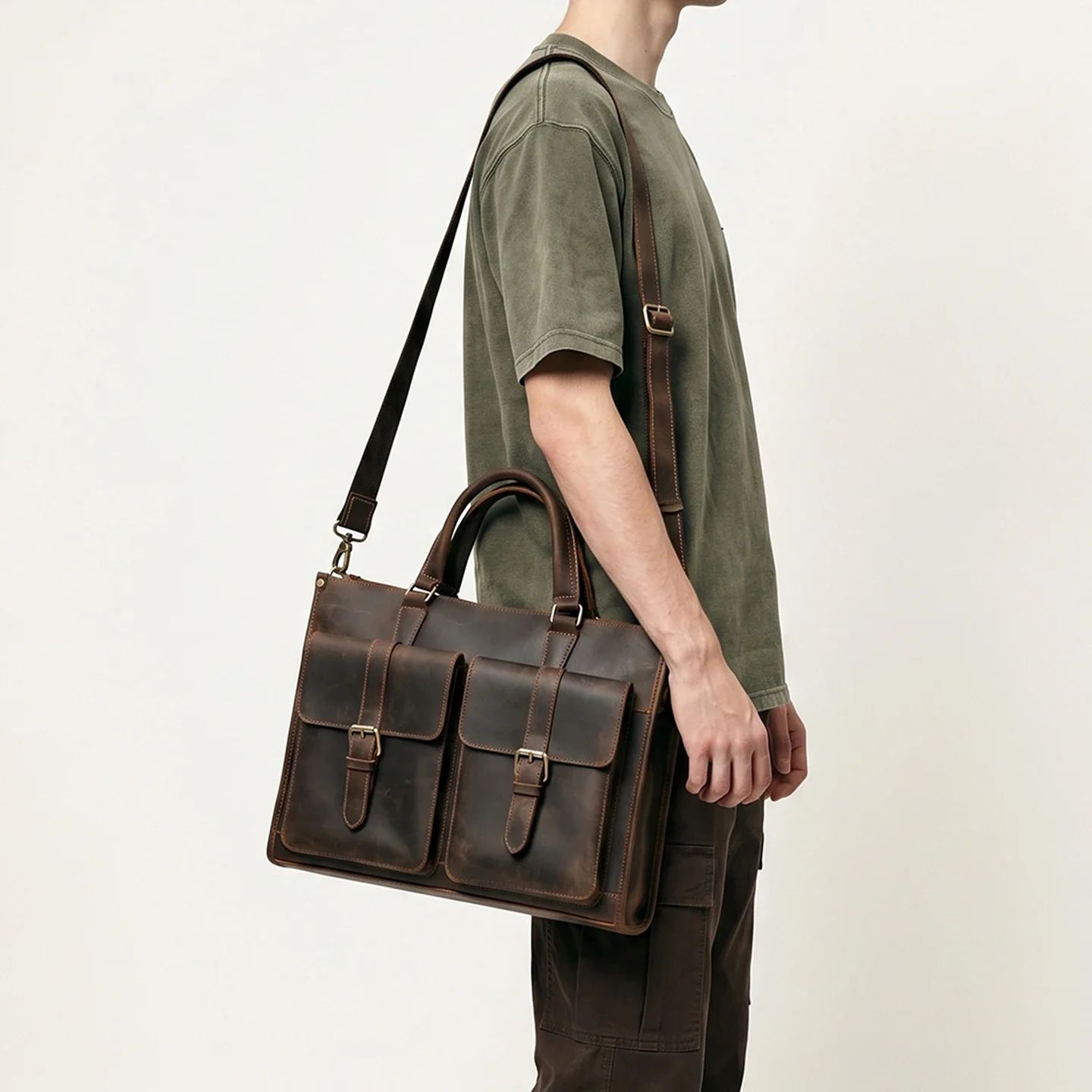 Vintage Genuine Leather Men Cr - Leather Work Bag Mens ulasan dan harga