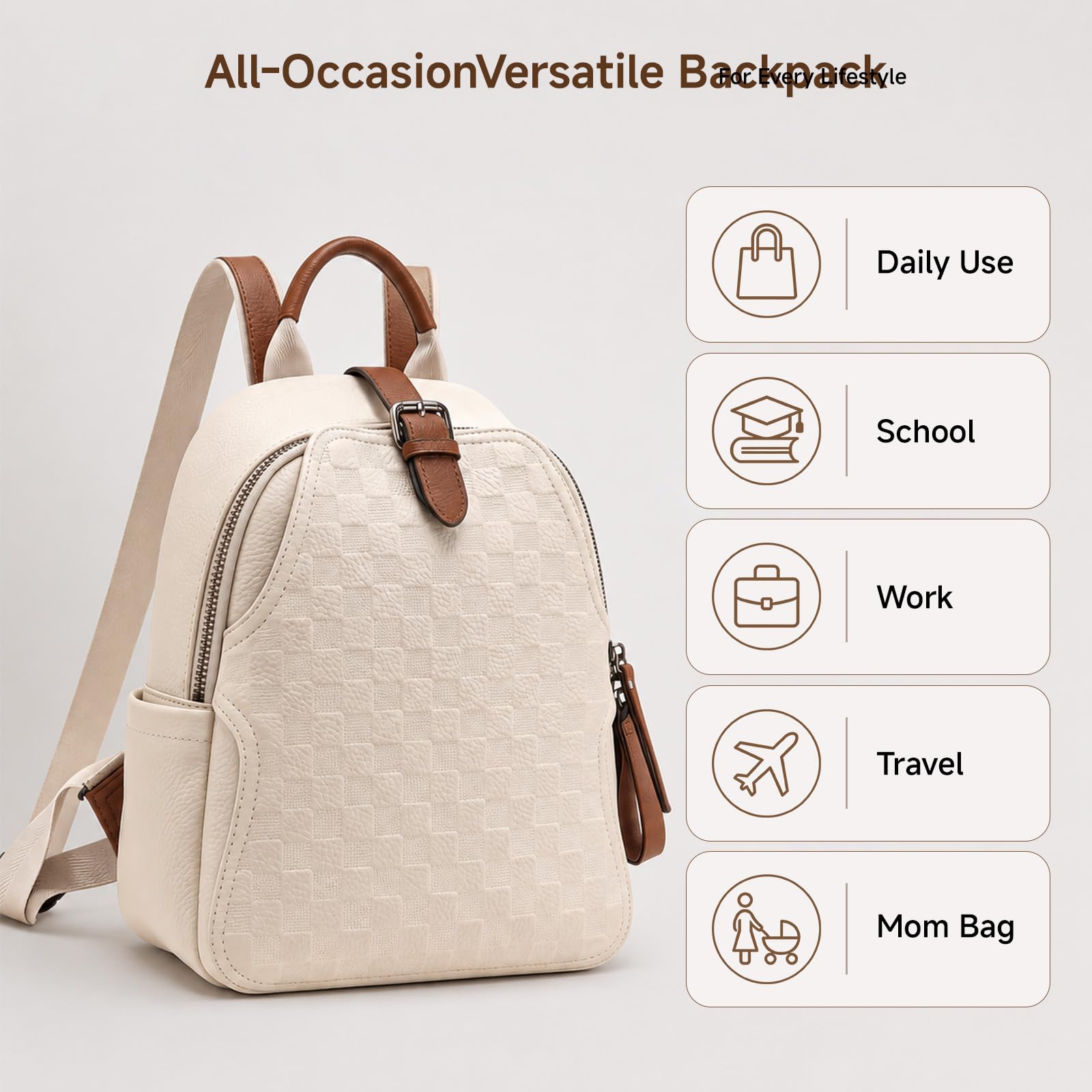 Women Embossed Checkered PU Le - Leather Work Womens Backpack ulasan dan harga