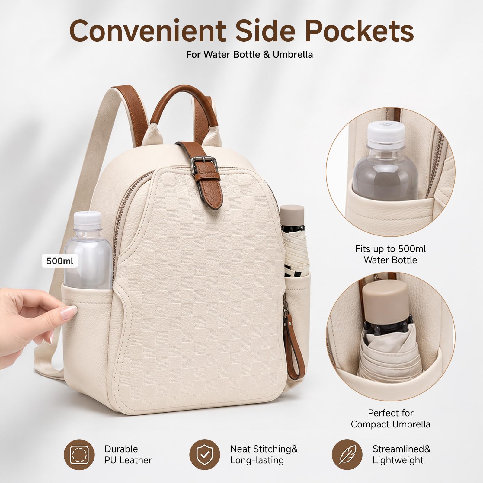 Women Embossed Checkered PU Le - Leather Work Womens Backpack ulasan dan harga