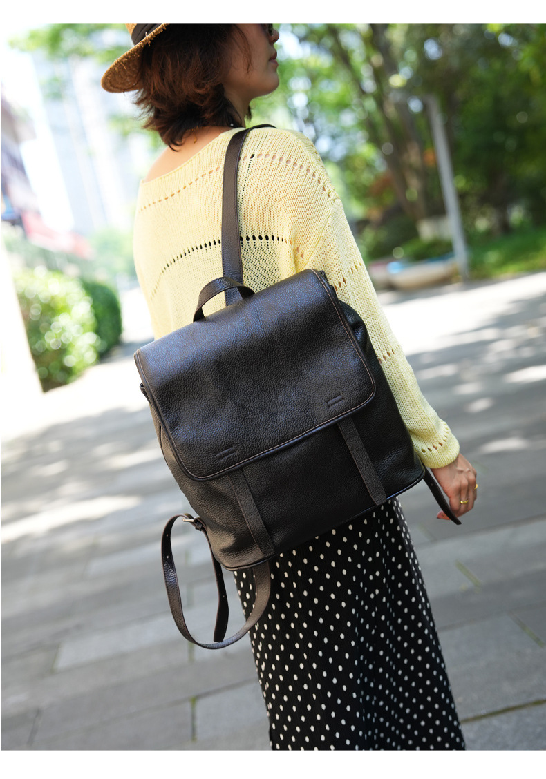 Women Top Grain Cowhide Flap B - Leather Work Womens Backpack ulasan dan harga